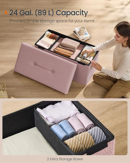 SONGMICS Storage Ottoman Bench, Storage Chest, 15 x 30 x 15 Inches, Foot Rest Stool, End of Bed Bench, Load up to 660 lb, for Living Room, Bedroom, Entryway, Jelly Pink ULSF096R01