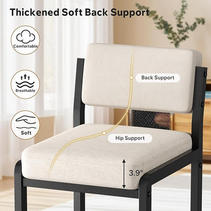 Bar Stools Set of 2, Fabric Counter Height Bar Stools with High Back and Metal Legs, Upholstered Bar Chairs, 26" Modern Barstools for Kitchen Island, Camel