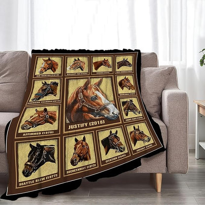 Racing Horses Blanket - Soft Warm Cozy Fleece Throw for Couch, Sofa, Bed - 50"x40" - Gifts for Girls, Boys, Men, Women, Kids, Adults