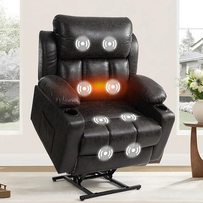 FLEXISPOT XL31-XL Oversized Power Lift Recliner Chair for Elderly, 27.4" Extra Wide Lay Flat Lift Chair with Massage & Heat, Dual Motor Electric Reclining Sofa for Big and Tall(Oversized, Charcoal)