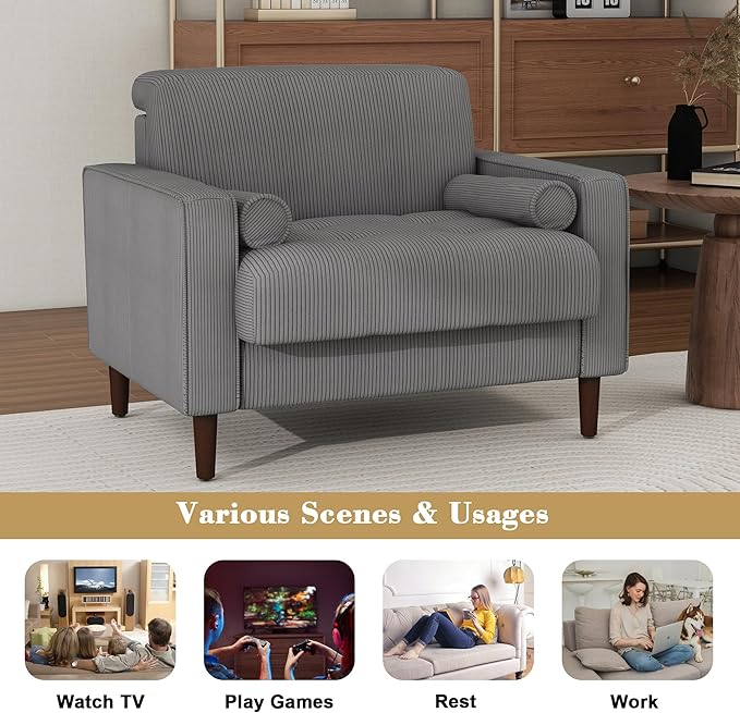 Oversized Accent Chair Set of 2, Corduroy Fabric Mid Century Modern Armchair with Large Seat for Living Room Bedroom Reading