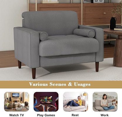 Oversized Accent Chair Set of 2, Corduroy Fabric Mid Century Modern Armchair with Large Seat for Living Room Bedroom Reading