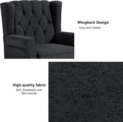 Accent Chair, Upholstered Armchair with Button Tufted High Back & Solid Wood Legs, Comfy Wingback Reading Single Sofa Chair for Small Spaces, Living Room, Bedroom-Blue,1 SEAT