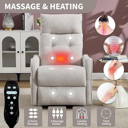PELUMY Manual Lift Recliner Chair with Massage and Heat for Elderly, Single Motor Electric Lift Chair, Heavy Duty Recliner with USB Charging & Side Pockets (Chenille, Beige)