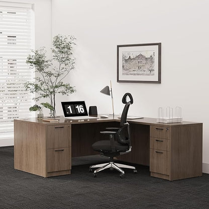 GINO Collection, 67" W L Shape Executive Office Desk with Two File Cabint - Right Return (Lime)