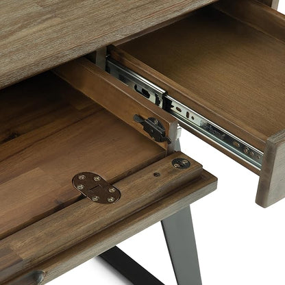 SIMPLIHOME Lowry Desk - 54-Inch Wide Solid Acacia Wood and Metal Writing Desk in Distressed Grey, Modern Industrial Home Office Computer Table with 2 Drawers and Flip-Down Keyboard Tray