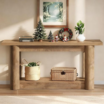 Tribesigns 63" Narrow Console Table, 2-Tier Storage Long Entryway Table, Sofa Foyer Furniture for Living Room, Entrance, Hallway, Light Brown