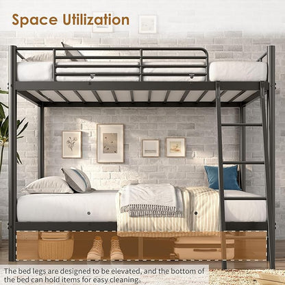 Bunk Bed Twin Over Twin, Heavy Duty Metal Bunk Bed Frame with Angled Ladder for Teens and Adults, for Spaces-Saving, Smooth Rounded Edges, Noise Free & Easy Assembly, Black