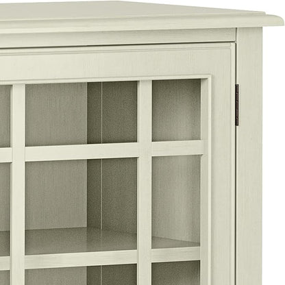 SIMPLIHOME Connaught Solid Wood 46 Inch Wide Traditional Low Storage Cabinet in Antique White, for The Living Room, Entryway and Family Room