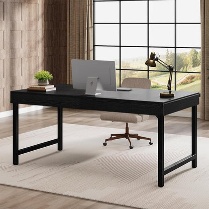 Tribesigns 55" Industrial Executive Desk for Home Office, Rustic Simple Computer Laptop Desk with Strong Metal Legs, Study Writing Table Business Workstation, Small Conference Table Black