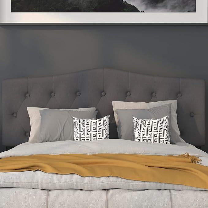 BizChair Arched Button Tufted Upholstered Queen Size Headboard in Dark Gray Fabric