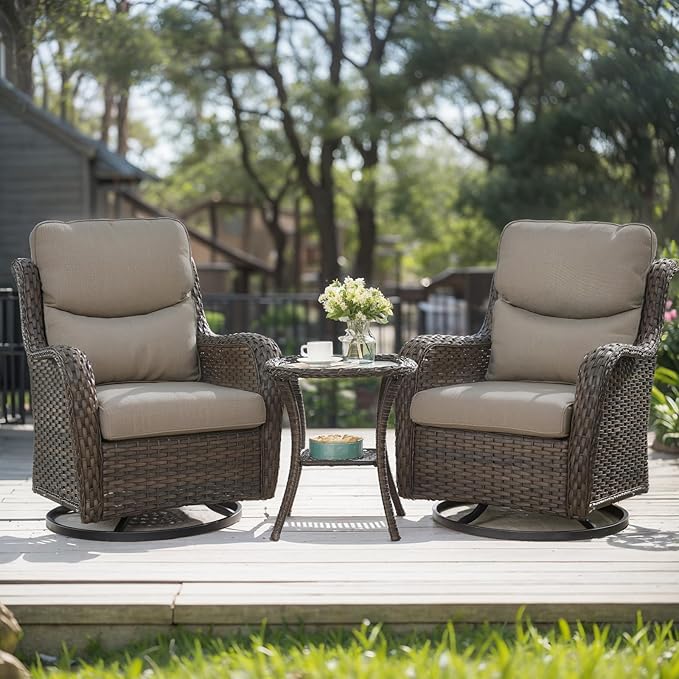 HUMMUH Wicker Patio Furniture Set with Outdoor Swivel Rocker Patio Chairs,High Back Outdoor Couch and Table 5 Pieces Outdoor Furniture for Porch Garden Deck