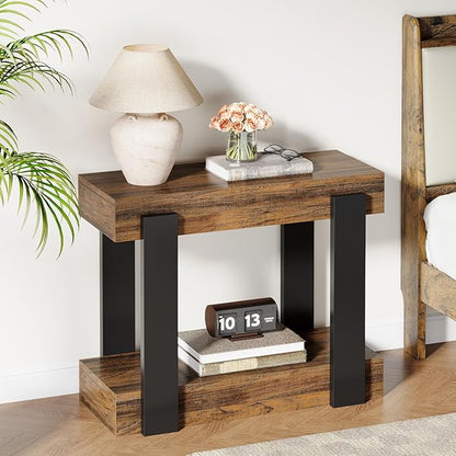 Tribesigns Narrow End Table Set of 2, 2-Tier Farmhouse Side Table with Storage Shelf for Living Room, Rectangular Night Stand and Bedside Tables for Bedroom, Brown