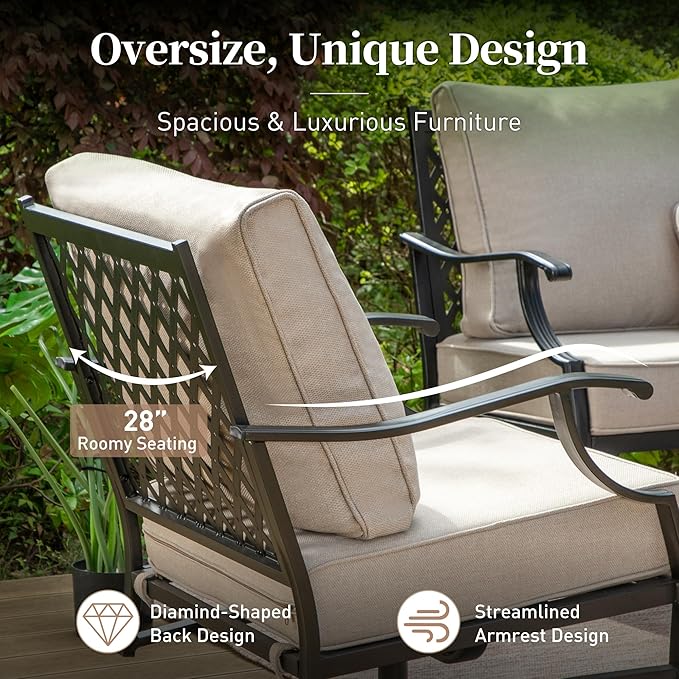 Patio Furniture Set, Modern Metal Outdoor Patio Furniture, 3 Seater Sofa, 2 Fixed Chairs, 2 Ottomans and 5.75" Extra Thick Cushion, Patio Conversation Set for Garden Backyard Deck