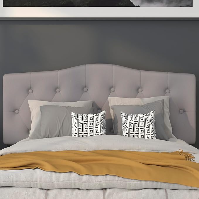 BizChair Arched Button Tufted Full Size Headboard in Light Gray Fabric