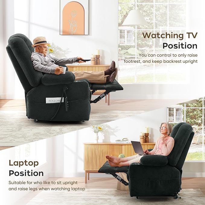 ABCASA Oversized Dual Motor Lay Flat Power Lift Massage Recliner Chair Set of 2 for Elderly with Heat for Living Room, Lift Chairs Recliner with Lumbar Pillow, Cup Holder - Grey