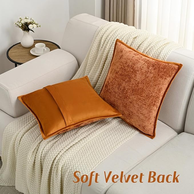 FUTEI Rust Chenille Throw Pillow Covers 26x26 Inch Set of 2,Soft Cozy Bound Edge Design Euro Pillow Sham,Home Decor for Couch Bed Living Room