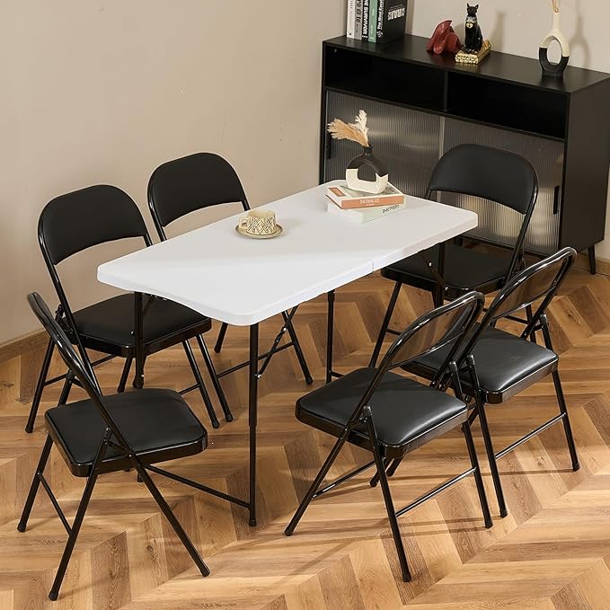 100 Pack Folding Chairs with Padded Seats, Padded Folding Chair with Steel Frame for Events Home Office, Pu Leather Folding Chair Black