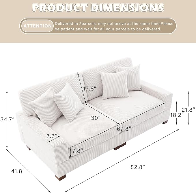 Modular Sectional Couches for Living Room, 82.6" Modern Loveseat 2-Seater Sofa Couch, Upholstered Couches for Living Room Bedroom, Beige