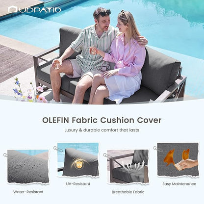 UDPATIO Aluminum Patio Furniture Set, 4 Piece Faux Wood Outdoor Patio Sets with Coffee Table, Metal Patio Furniture Set Modern Outdoor Sectional for Deck Porch Patio, Dark Grey