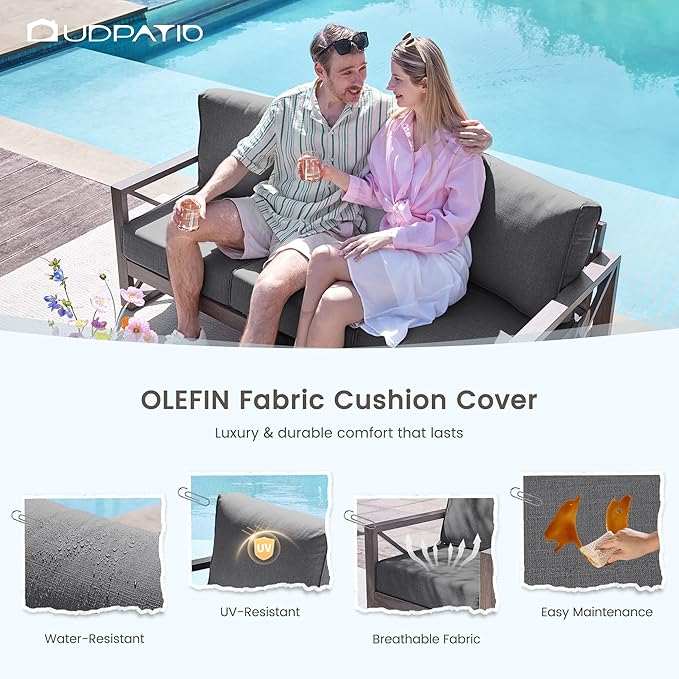 UDPATIO Aluminum Patio Furniture Set, 7 Seats Outdoor Patio Sets with Coffee Table, Faux Wood Patio Furniture Set Metal Modern Outdoor Sectional for Deck Porch Patio, Dark Grey