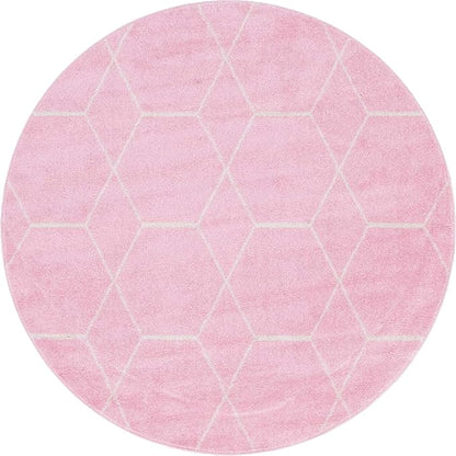 Unique Loom Trellis Frieze Collection Area Rug - Geometric (5' 1" Round, Light Pink/ Ivory)
