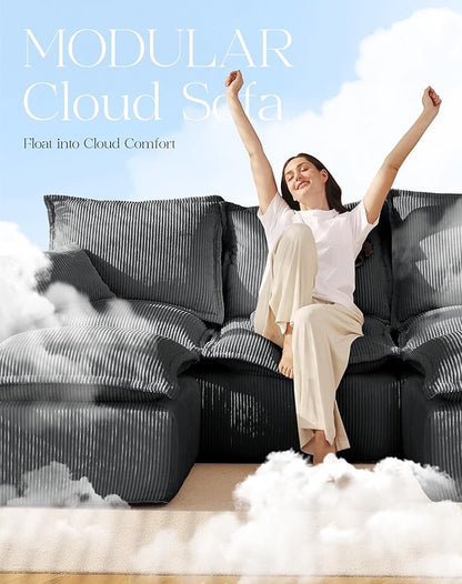107" Comfy Cloud Couch with U-Shape Chaise & Deep Seat, Modular Sectional Sofa in a Box, Boneless Upholstered Couches for Living Room, No Assembly Required (Soft Corduroy, Gray)