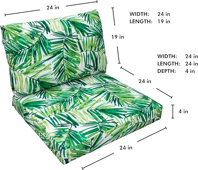Tommy Bahama Deep Seating Lounge Cushion, 24" X 24" X 4", Coastal Palm Green Leaf