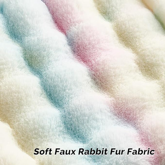 FUTEI Rainbow Decorative Throw Pillow Covers 16x16 Inch Set of 2,Soft Fuzzy Faux Rabbit Fur Cushion Covers with Raised Texture,Neutral Boho Home Decor for Couch Bed Living Room
