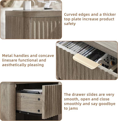 LEYAOYAO Fluted Nightstand with Charging Station, 23" Wide 1 Drawers End Table,Grey Night Stand with Open Storage Cabinet, Farmhouse Bed Side Tables, Wood Dresser for Bedroom, Living Room, Closet