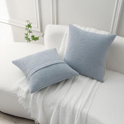 FUTEI Pack of 2 Dusty Blue Decorative Throw Pillow Covers 26x26 Inch Soft Cozy Solid Boucle Textured Euro Pillow Shams,Modern Home Decor for Couch Bed Living Room