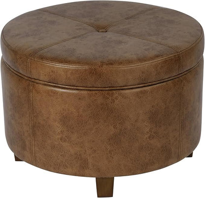 HomePop Large Leatherette Storage Ottoman - Distressed Brown Faux Leather