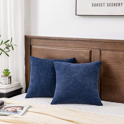 GAWAMAY Decorative Square Throw Pillow Covers 20"x20" Inch Set of 2, Super Soft Chenille Pillows Farmhouse Fall Pillowcase for Living Room Bedroom Sofa Couch Cushion Cover Navy Blue 50x50cm