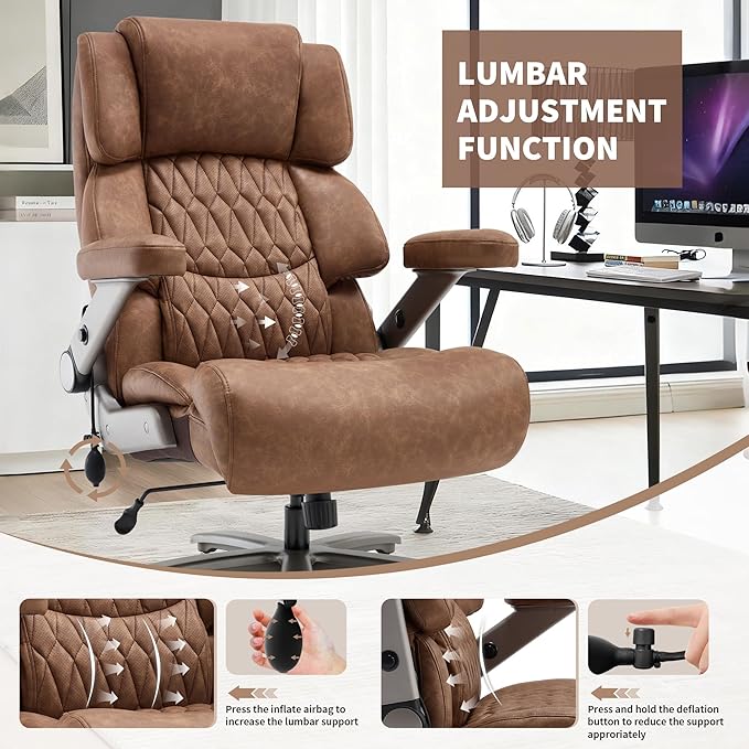 Big and Tall Office Chair 700lbs- Large High Back Executive Computer Desk Chair with 3D Flip-Up Arms, Adjustable Lumbar Support, Extra Wide Plus Size Seat, Heavy Duty Metal Base & Quiet Rubber Wheels