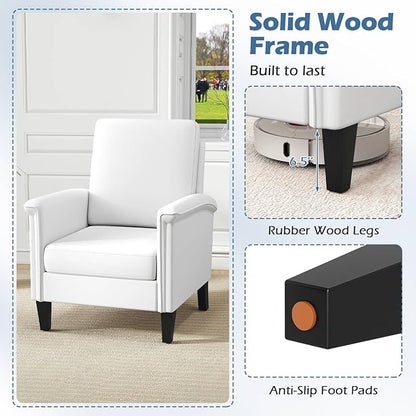 GOFLAME Modern Accent Chairs Set of 2, Comfy Upholstered Armchairs with Rubber Wood Legs and Thick Padded Cushion, High Back Single Sofa Chairs, Reading Side Chairs for Living Room, Bedroom, White