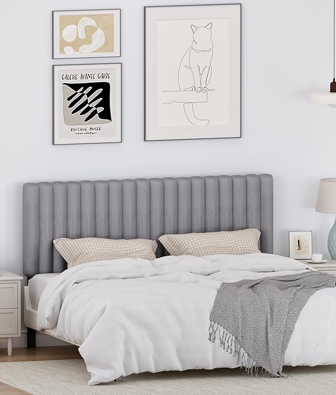 Upholstered Headboard for Queen Size, Adjustable Height Channel Tufted Headboard with Sturdy Wood Legs for Bedroom, Modern Style, No Box Spring Needed, Grey