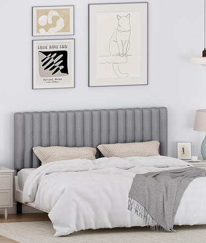 Upholstered Headboard for Queen Size, Adjustable Height Channel Tufted Headboard with Sturdy Wood Legs for Bedroom, Modern Style, No Box Spring Needed, Grey