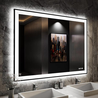 ISKM Framed LED Mirror for Bathroom 48"x36", Dimmable LED Bathroom Mirror with Lights, Anti-Fog, Front and Backlit Lighted Mirror 3-Colors, Shatterproof, Memory Function
