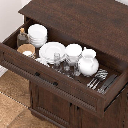 Kitchen Storage Cabinet with Drawer, Buffet Cabinet with Storable Door, Modern Floor Sideboard, for Living Room, Entryway,Cherry