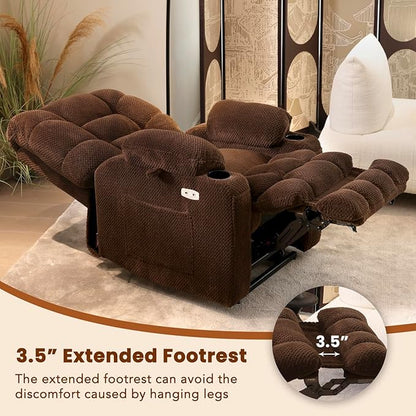 EONIX Wide Lay Flat Power Lift Recliner Chair for Elderly, Oversized Lift Chair with Heat and Massage, 400lbs Heavy Duty Electric Lift Recliner Sofa with Cup Holders and Charging Ports, Coffee