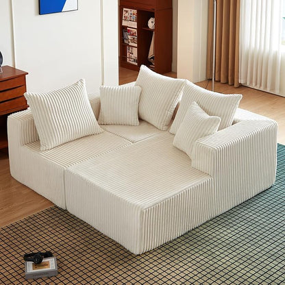 102" Sectional Couches for Living Room,Boneless Cloud Couch,L-Shaped Sofa with Oversized Deep Seat,Comfy Couch for Bedroom,Compressed Sofa in a Box,No Assembly Required(Corduroy,Beige)