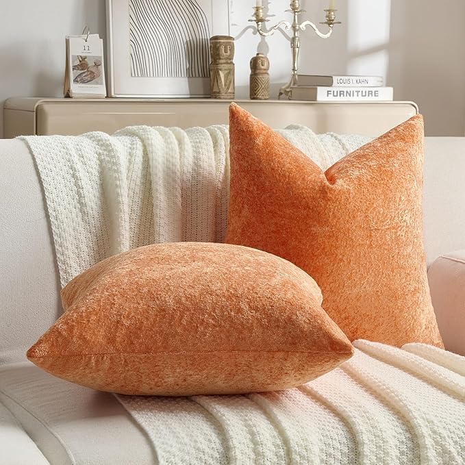 FUTEI Orange Flannel Throw Pillow Covers 12x20 Inch Set of 2,Soft Dimensional Textured Lumbar Pillow Cases,Modern Home Decor for Couch Living Room