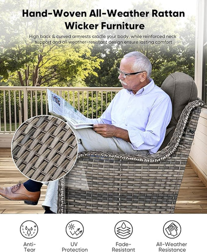 HUMMUH Wicker Patio Furniture Set 6 Inch Thick Cushion Outdoor Swivel Rocker Patio Chairs with Deep Seat Sofa 6PCS Outdoor Furniture Set for Porch Garden Deck