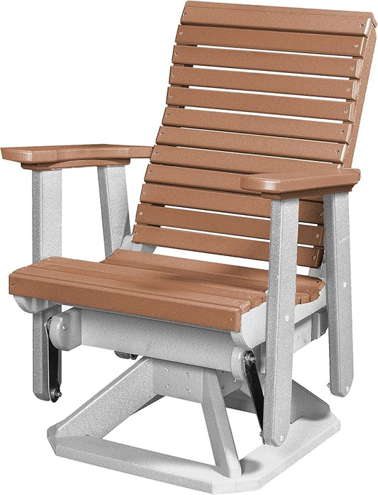 DutchCrafters Modern Horizontal Slat High Back Poly Glider Chair Outdoor Patio Furniture (White & Cedar)