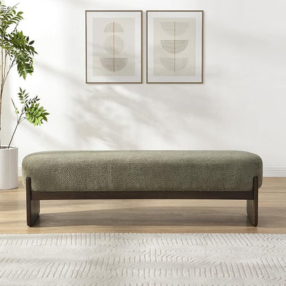 Christopher Knight Home Arden Minimalist Loop Yarn Fabric Dining Bench, Wooden Entryway Ottoman Bench, Modern Living Room Sofa Ottoman Footrest, Bedroom End of Bed Bench, Dark Green+Brown