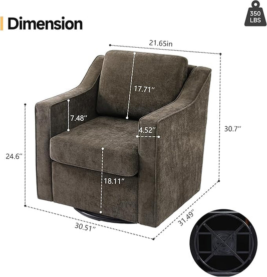 Pia Ricco 360° Swivel Accent Chair, Plush Oversized Chenille Fabric Armchair with Removable Cover for Living Room and Reception,Night Brown Black