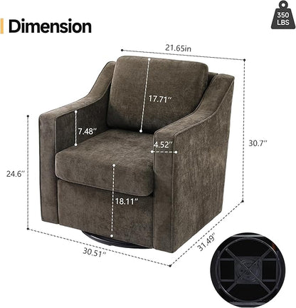 Pia Ricco 2-Pack Plush Oversized Chenille Fabric Swivel Accent Chairs with Removable Covers, Living Room Reception Bundle Set,Night Brown Black
