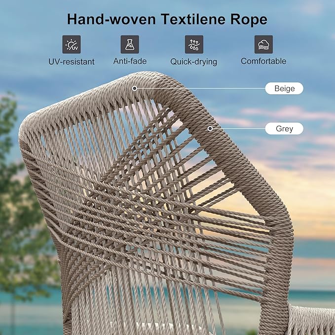 PURPLE LEAF 2 Pieces Counter Height Bar Stools Patio Boho Rattan Barstools Aluminum Woven Bar Chairs with Cushions for Outdoor Kitchen Island Garden