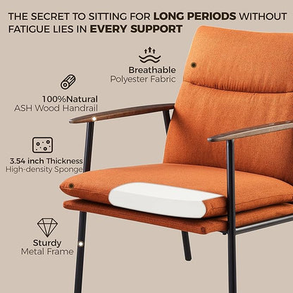 Art Leon Modern Accent Chair - Upholstered Fabric Lounge Chair with Wood Armrests Ergonomic Reading Chair with Metal Frame Living Room Chair for Bedroom, Office Caramel