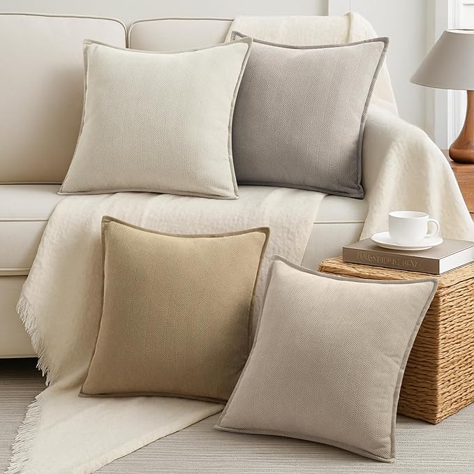 ZWJD Throw Pillow Covers 18x18 Set of 4 Chenille Pillow Covers with Elegant Design Soft and Luxurious Decorative Throw Pillows for Couch, Bed, and Home Decor